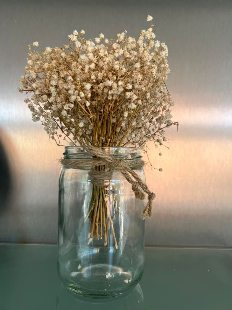 Droge Gipskruid Bloemen - Natuurlijk gedroogd  met vazen, Ophalen of Verzenden, Zo goed als nieuw