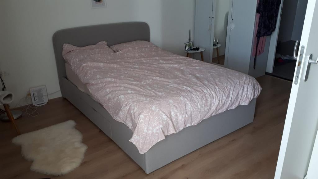 Bed 140x200, Ophalen, Tweepersoons, 140 cm, Grijs