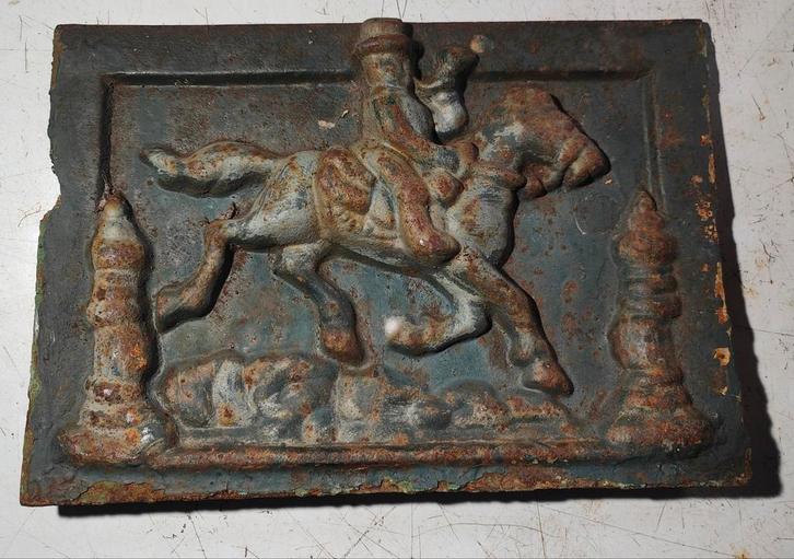 Antieke ijzeren kachel plaat met een afbeelding van een rui, Antiek en Kunst, Antiek | Gereedschap en Instrumenten, Ophalen of Verzenden