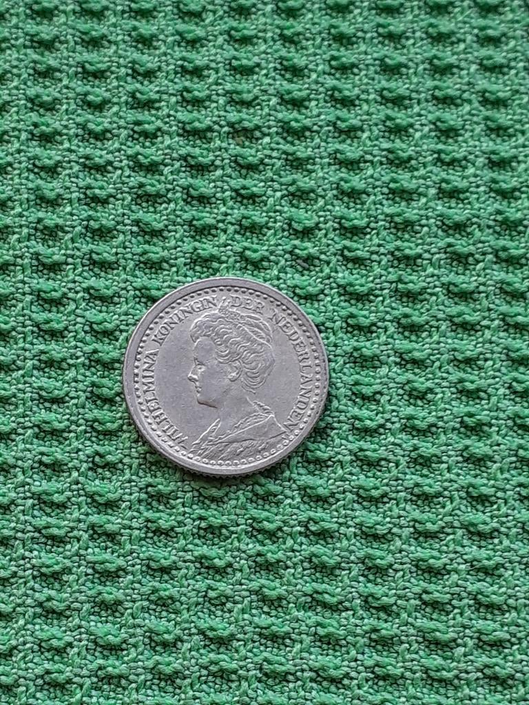 dubbeltje 1918, Ophalen of Verzenden, Koningin Wilhelmina, 10 cent, Zilver