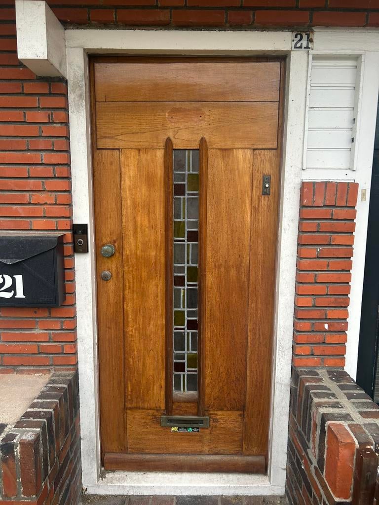 Jaren 30 voordeur, met glas in lood, Ophalen, Gebruikt, 200 tot 215 cm, Glas