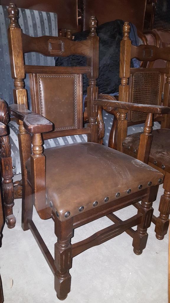 Set eiken leder eetkamers stoelen, Huis en Inrichting, Stoelen, Ophalen, Bruin