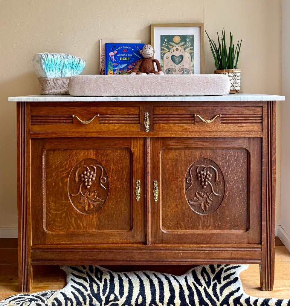 Antieke commode marmer blad, Ophalen, 50 tot 70 cm, 90 tot 105 cm, 100 cm of meer