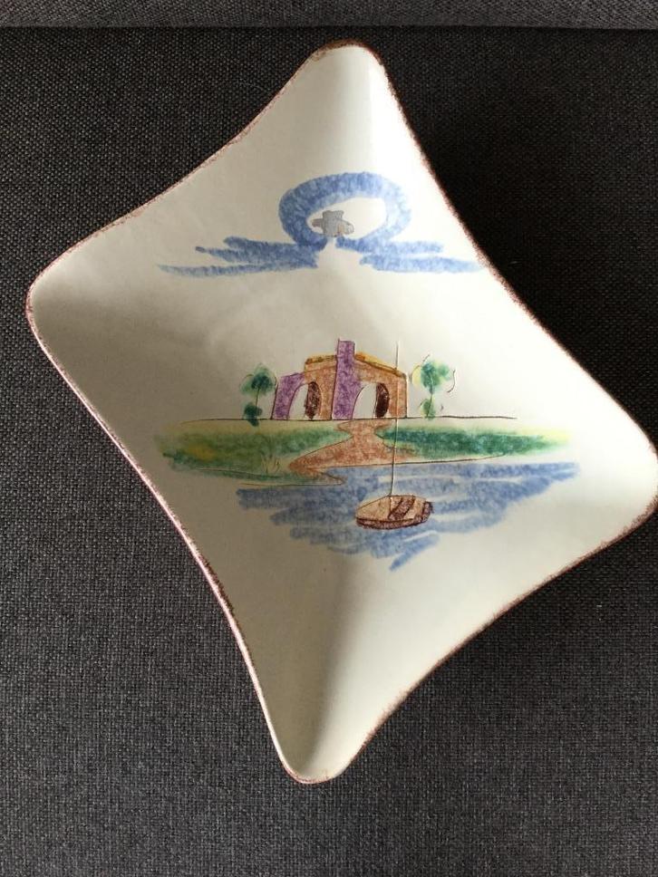 Vintage Bay Keramik schaal handgemalt – model 440 – zeilboot, Verzamelen, Retro, Huis en Inrichting, Ophalen of Verzenden