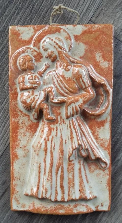Om 1945 PETRI Tegelen Wandtegel Muurtegel Plaquette Maria, Antiek en Kunst, Antiek | Religie, Ophalen of Verzenden