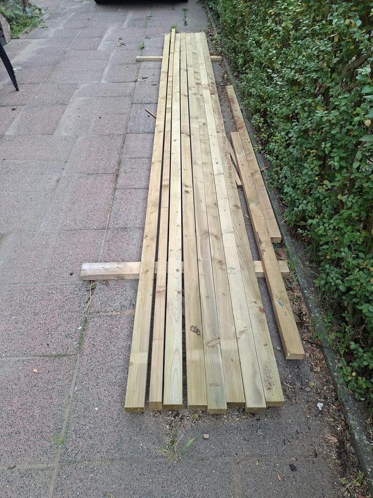 6 Geïmpregneerde Balken Tuinhout 44x70mm - 5 Meter, Doe-het-zelf en Verbouw, Hout en Planken, Nieuw, Balk, Overige houtsoorten