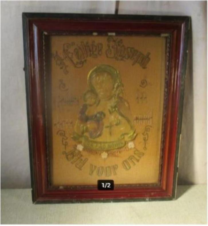 Mooi Antiek Religieus Doek 'Heilige Joseph' - 48x38, Antiek en Kunst, Antiek | Religie, Ophalen of Verzenden