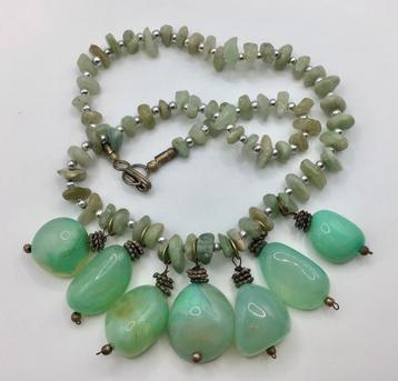 Vintage ketting Aventurijn stenen Jade stenen groot zwaar beschikbaar voor biedingen