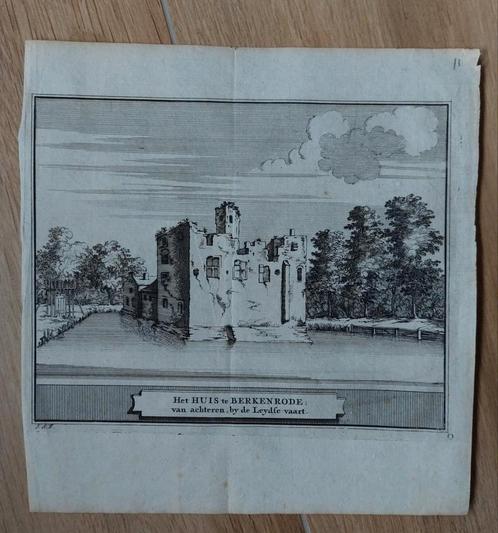 11 / Huis te Berkenrode bij Haarlem Originele gravure 1736, Antiek en Kunst, Kunst | Etsen en Gravures, Ophalen of Verzenden