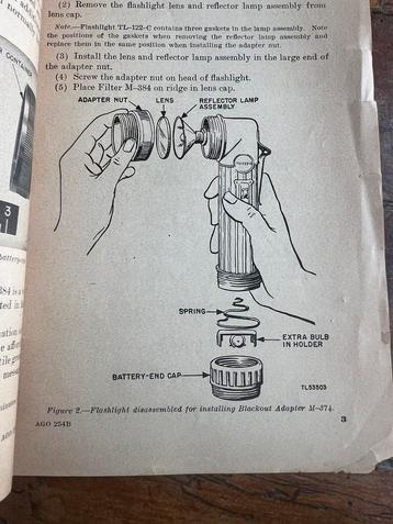 WO2 Amerikaans technisch bulletin TL-122 A, B, C, D zaklamp beschikbaar voor biedingen