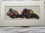 Borduurwerk van 2 GP race motorrijders motoren, Hobby en Vrije tijd, Borduren en Borduurmachines, Ophalen of Verzenden, Borduurpakket