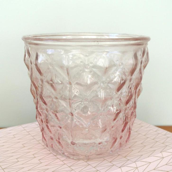 vintage BLOEMPOT roze glas plant pot glazen plantenpot retro, Tuin en Terras, Bloempotten, Gebruikt, Overige materialen, Binnen