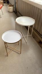 2 bijzettafeltjes - 1x ikea Gladom en 1x goud-wit, Huis en Inrichting, Minder dan 55 cm, Gebruikt, Metaal of Aluminium, Rond