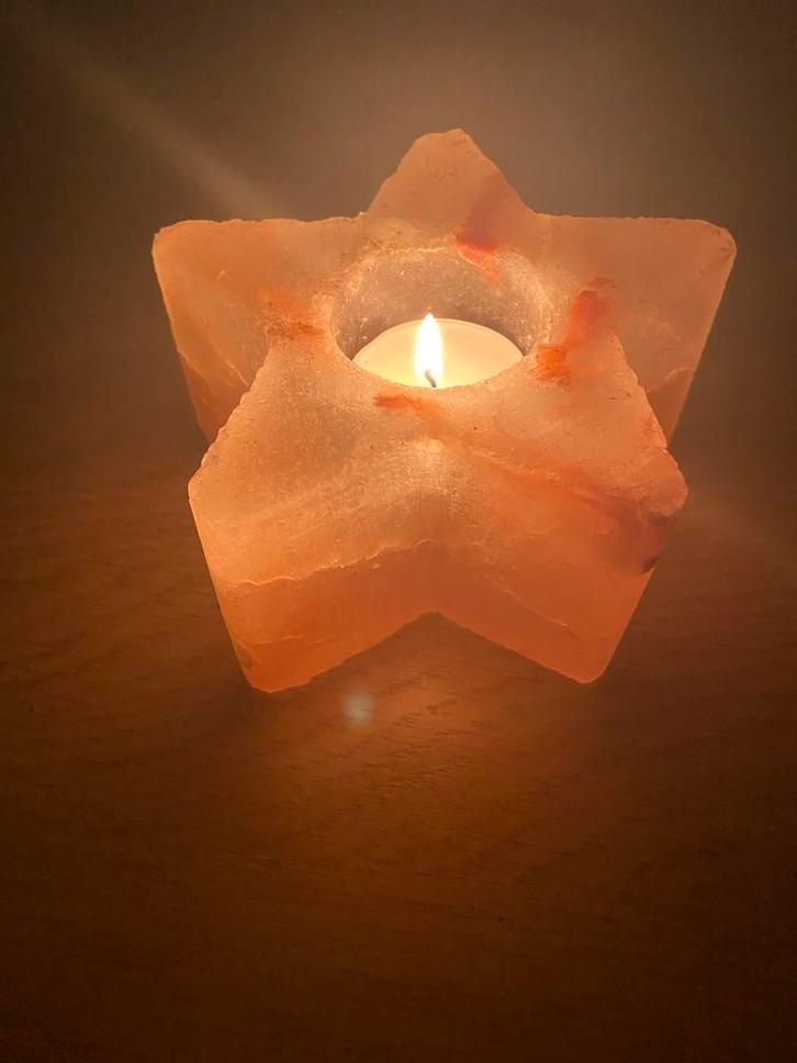 Stervormige Zoutsteen Waxinelicht houder Zoutkristal Ster, Diversen, Kerst, Zo goed als nieuw, Ophalen of Verzenden