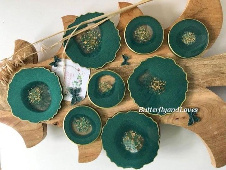 Prachtige luxe smaragd groene onderzetters goud Epoxy Art, Huis en Inrichting, Woonaccessoires | Onderzetters, Nieuw, Overig, Ophalen