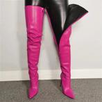 Roze leren overknee dames laarzen met rits, Verzenden, Nieuw, Roze, Hoge laarzen