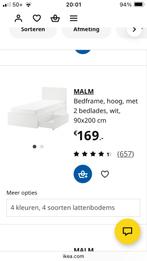 malm ikea bed 90x200 wit met lades, Huis en Inrichting, Slaapkamer | Bedden, Ophalen, 90 cm, Eenpersoons, Wit