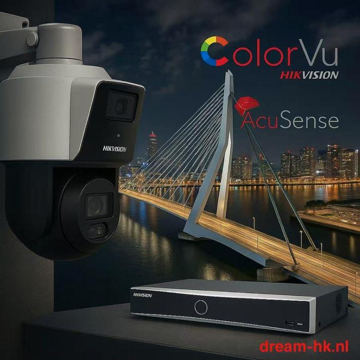 4MP Hikvision AcuSense TandemVu ColorVu PTZ IP PoE set, Audio, Tv en Foto, Videobewaking, Nieuw, Buitencamera, Ophalen of Verzenden