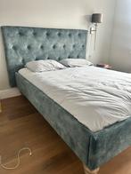 Gestoffeerd Tweepersoonsbed met Hoofdbord, Huis en Inrichting, Ophalen, Verstelbaar, Blauw, 210 cm