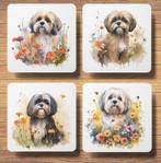 Lhasa Apso Aquarel onderzetters met houder, Nieuw, Glas of Kopje, Verzenden