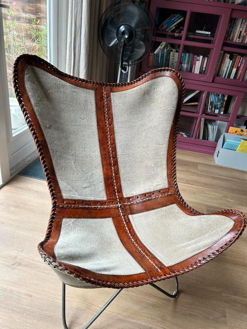 Vlinderstoel, Huis en Inrichting, Stoelen, Nieuw, Eén, Leer, Stof, Bruin, Ophalen