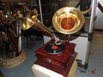 Antieke grammofoon met dubbele hoorn, Antiek en Kunst, Antiek | Tv's en Audio, Ophalen