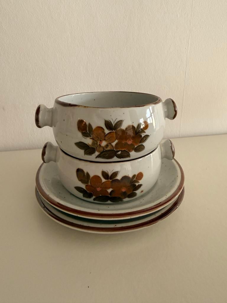 2 Vintage Soepkommen met Oor, Ophalen, Zo goed als nieuw, Kom(men)