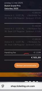 F1 tickets GP zandvoort Zaterdag 3 stuks!, Tickets en Kaartjes, Drie personen of meer