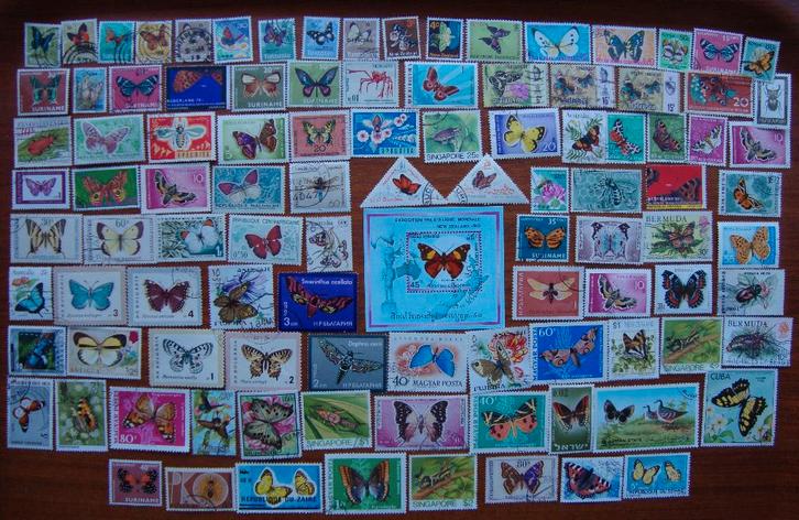 - 400 - 100 Vlinders/Insecten zegels + Blokje., Postzegels en Munten, Postzegels | Thematische zegels, Gestempeld, Dier of Natuur