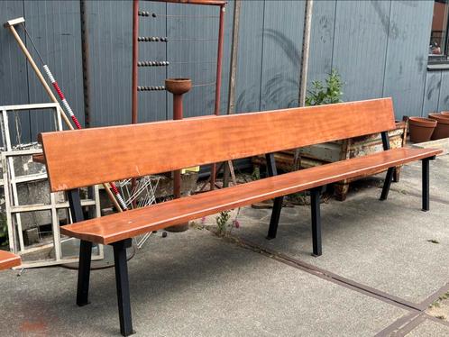 Vintage hardhouten bank, Tuin en Terras, Tuinbanken, Gebruikt, Metaal, Ophalen
