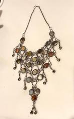 Antieke choker ketting met vele kleuren agaten zilvermetaal, Verzenden, Zo goed als nieuw, Met edelsteen, Zilver