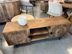 Magazijn leegverkoop tv meubel carved Mangohout metaal zwart, Verzenden, Nieuw, Info@wkhome.nl, Argonweg 20 Amersfoort