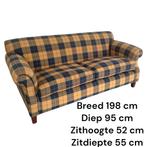 Hippe 3-zits bank met schotse ruit in blauw gele bekleding., Ophalen, 150 tot 200 cm, Vintage, Driepersoons