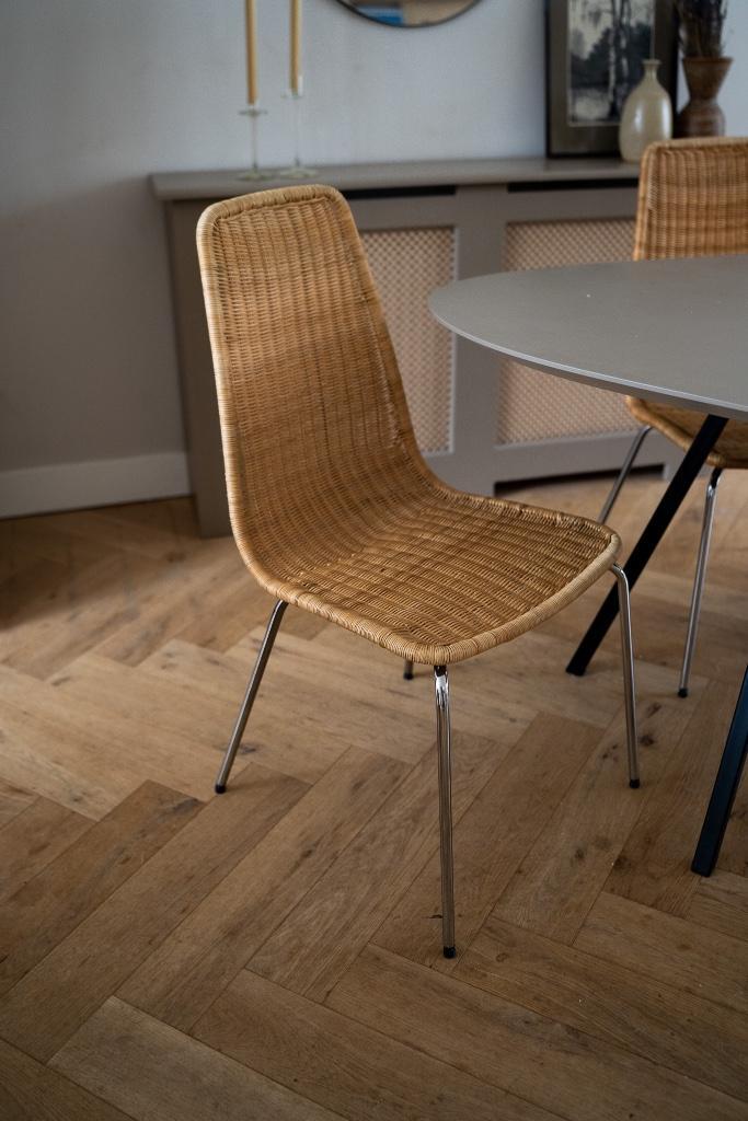 4 eetkamerstoelen rotan/ rvs | Vintage Ikea Linus, Huis en Inrichting, Stoelen, Zo goed als nieuw, Vier, Metaal, Riet of Rotan