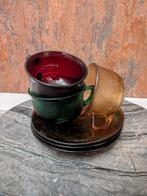 Arcoroc Sierra Theekopjes Set - Oker, Rood, Groen, Gebruikt, Ophalen of Verzenden, Glas, Overige stijlen