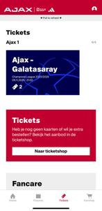 2 tickets Ajax - Galatasaray naast elkaar vak 412, Drie personen of meer
