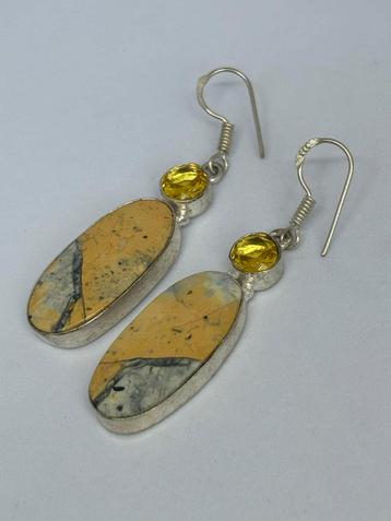 Jaspis & Citrien Edelsteen Oorbellen - Handgemaakt beschikbaar voor biedingen