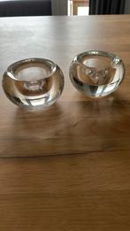 Twee zware glazen Waxinelichthouders (Leonardo? ), Ophalen, Zo goed als nieuw, Overige materialen, Minder dan 25 cm