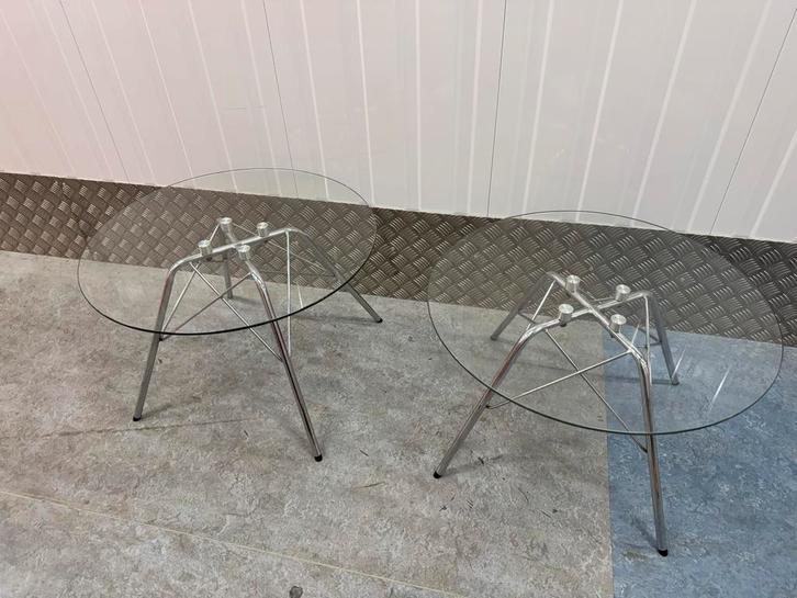Minimalistische Glazen Bijzettafels - Set van 2, Antiek en Kunst, Antiek | Meubels | Tafels, Ophalen