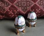 Fabergé ei 2x, in de stijl van. Mooi verguld en groen Miekje, Antiek en Kunst, Ophalen of Verzenden