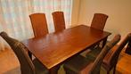 Houten tafel met 6 rieten stoelen., Huis en Inrichting, Tafels | Eettafels, Ophalen, Gebruikt, 50 tot 100 cm, Vijf personen of meer