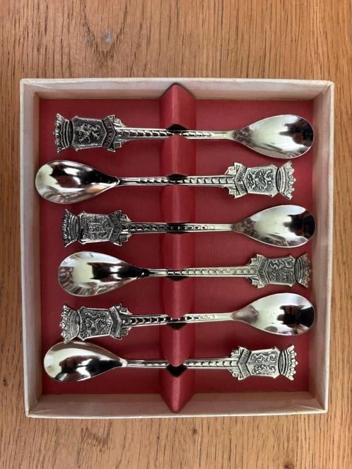 Set van 6 verzilverde Hollandse theelepeltjes Speculum Plate, Antiek en Kunst, Antiek | Bestek, Ophalen