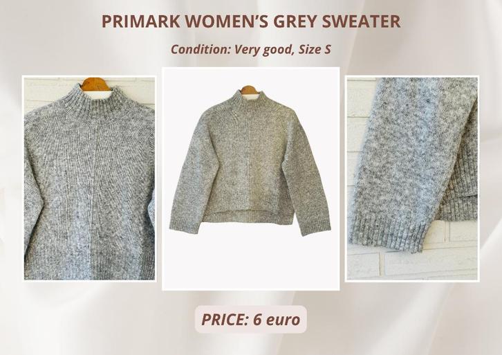 Primark Women’s Grey Sweater – Size S, Kleding | Dames, Truien en Vesten, Zo goed als nieuw, Grijs, Ophalen of Verzenden