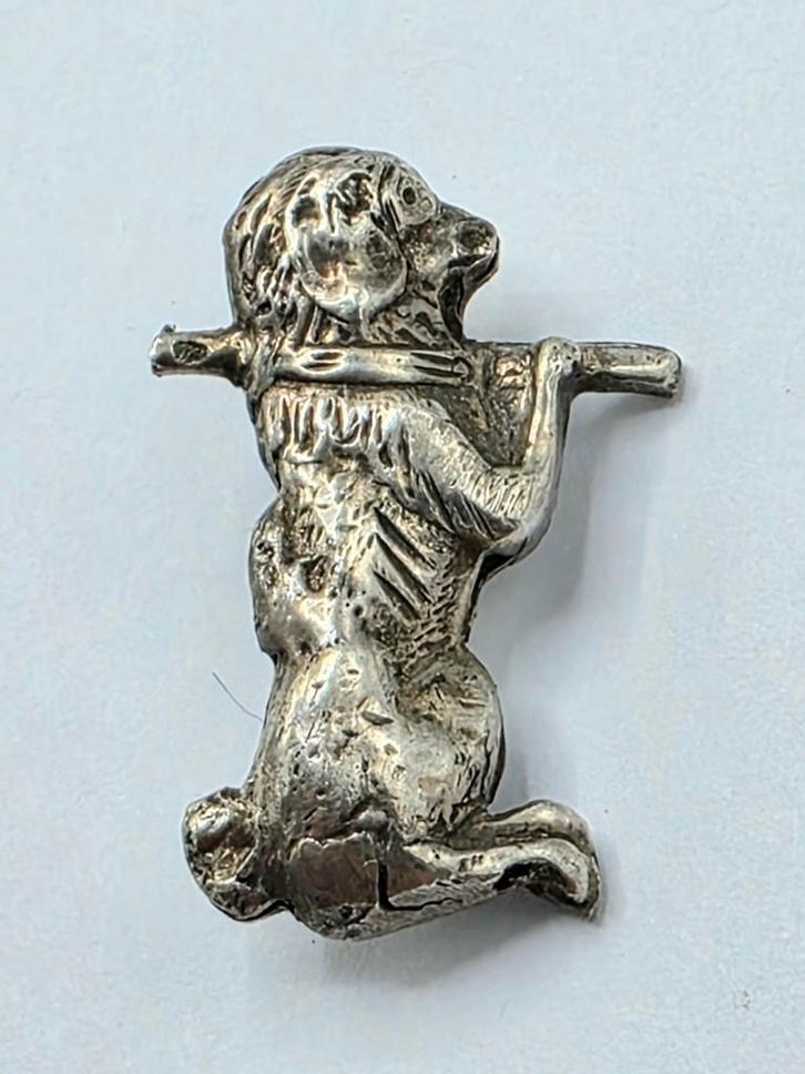 Antieke Zilveren Broche Hondje, Sieraden, Tassen en Uiterlijk, Antieke sieraden, Broche, Zilver, Verzenden