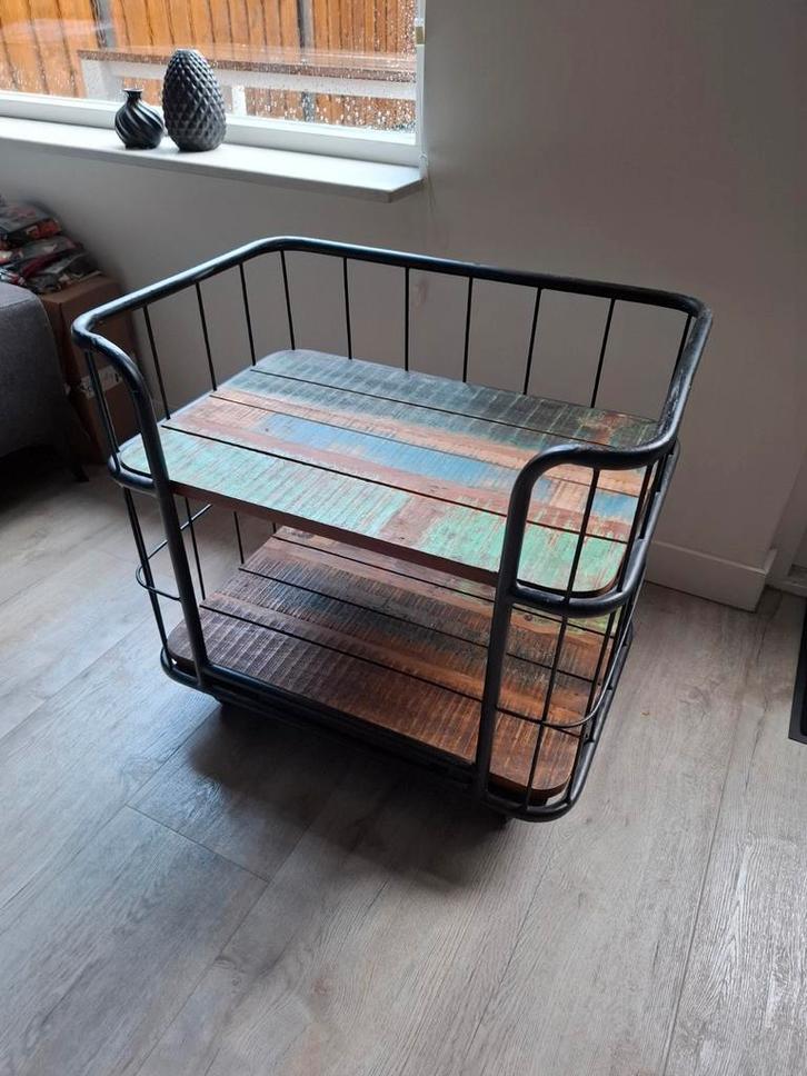 Stoere industriële bakkerskast op wielen met 2 planken, Huis en Inrichting, Kasten | Overige, Gebruikt, Ophalen