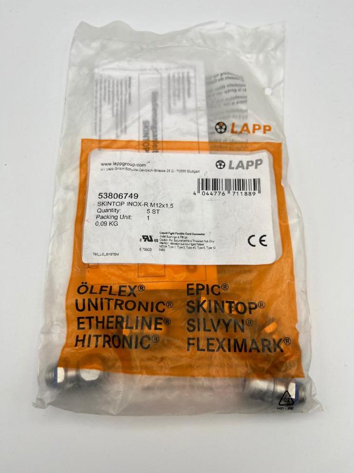 Lapp 53806749 Wartel M12 RVS 5 stuks Nieuw OVP, Doe-het-zelf en Verbouw, Elektra en Kabels, Nieuw, Verzenden