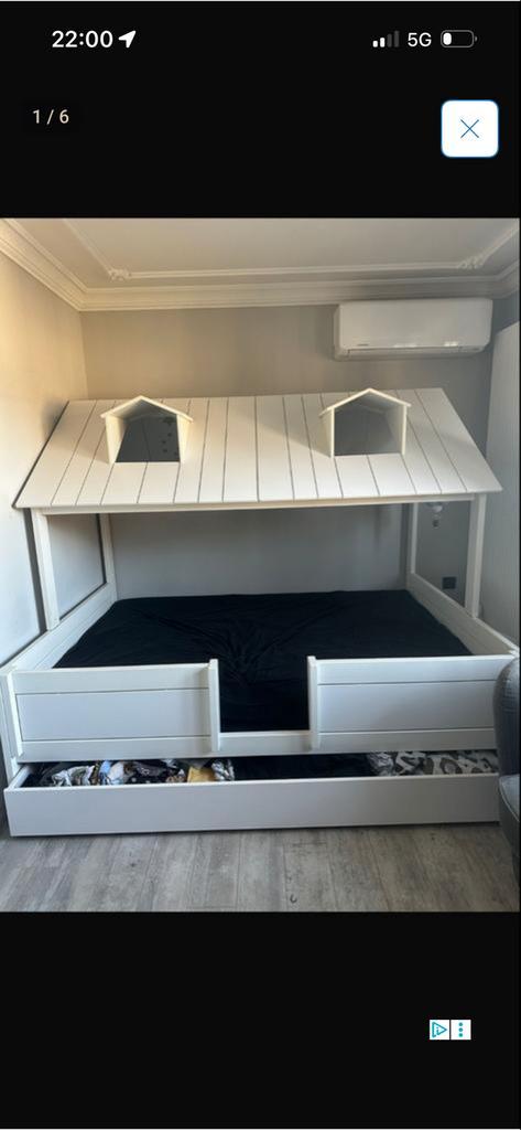 Kinderbed / Speelhuis met opbergruimte, Huis en Inrichting, Slaapkamer | Bedden, Gebruikt, Eenpersoons, 90 cm, 200 cm, Hout, Wit