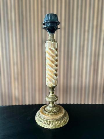 Vintage tafellamp bruin beige marmer en messing voet beschikbaar voor biedingen