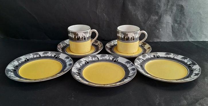Art Deco Foley 2 espresso kop/schotels+3 petitfours schotels, Antiek en Kunst, Antiek | Servies los, Ophalen of Verzenden