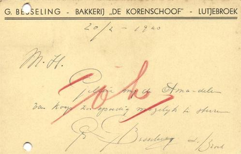 Bakkerij De Korenschoof, Lutjebroek - 02.1940 - briefkaart, Postzegels en Munten, Brieven en Enveloppen | Nederland, Briefkaart